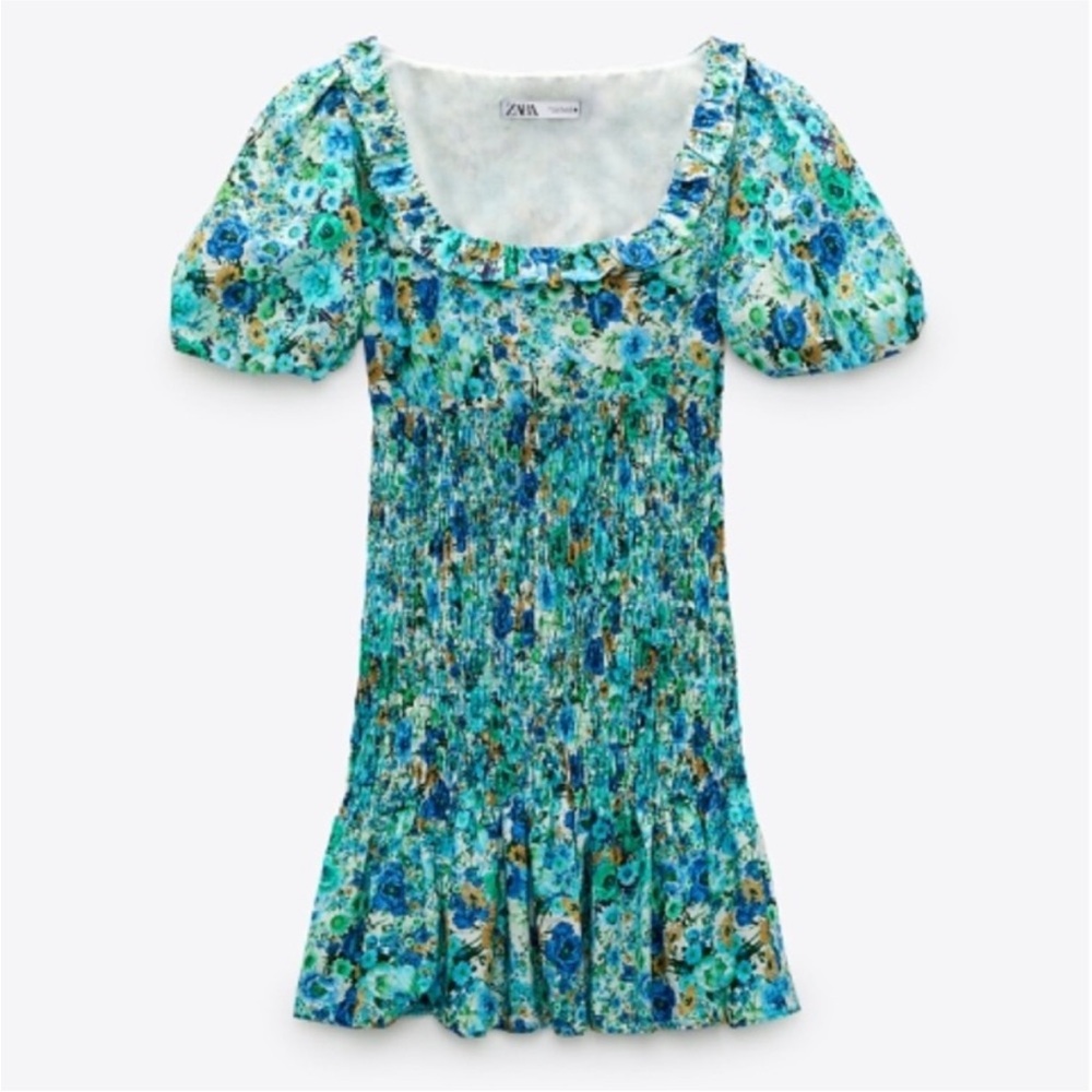 Zara Blue and Green Floral Dress